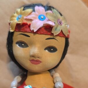 Floral Headband Doll with Beaded Necklace